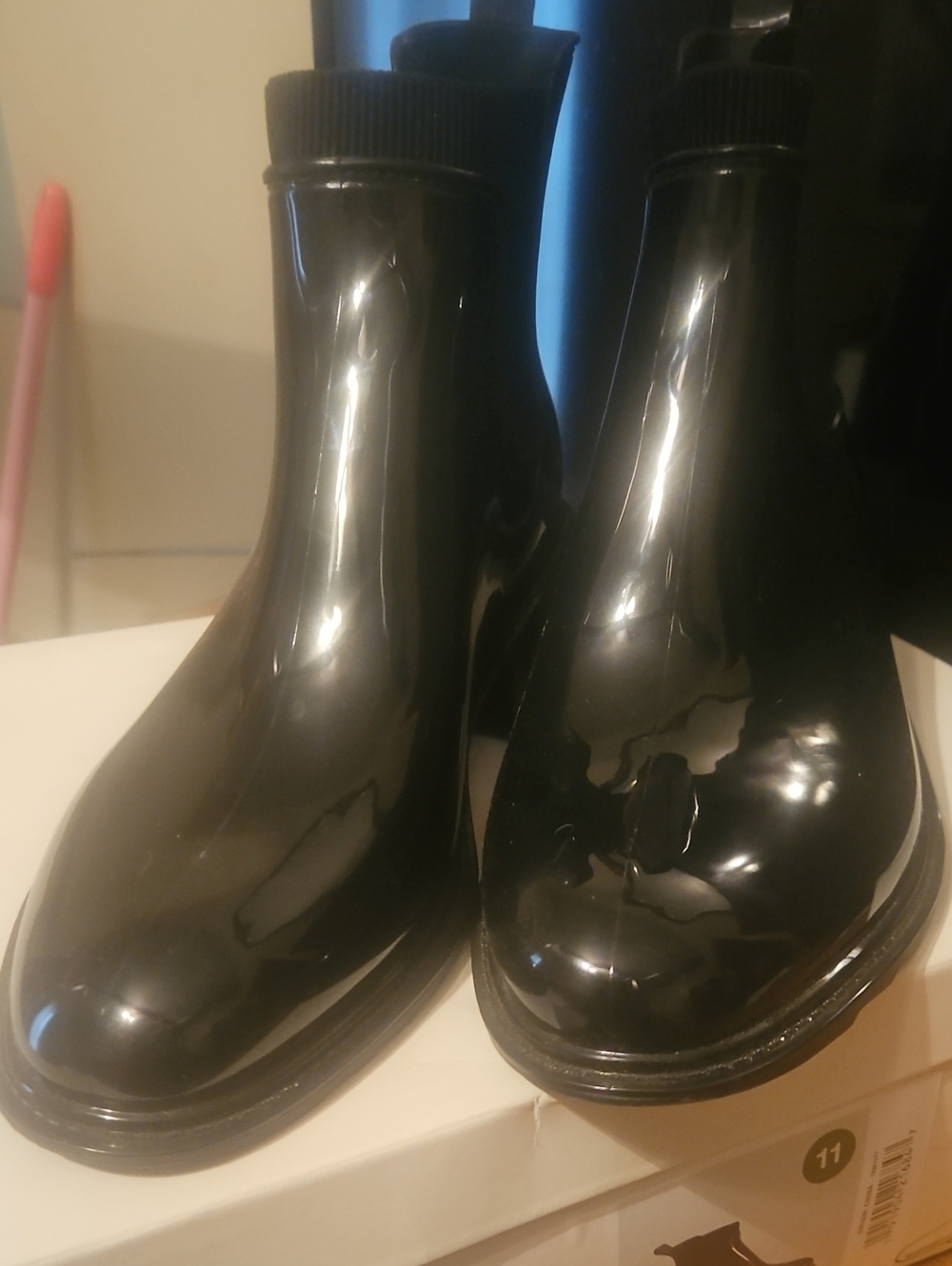 a new day Black Glossy Rain Ankle Boots